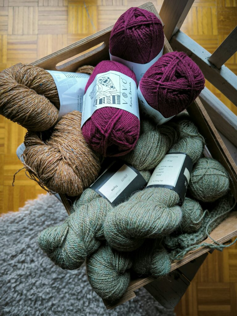 Neutral yarn palette for a granny-square blanket