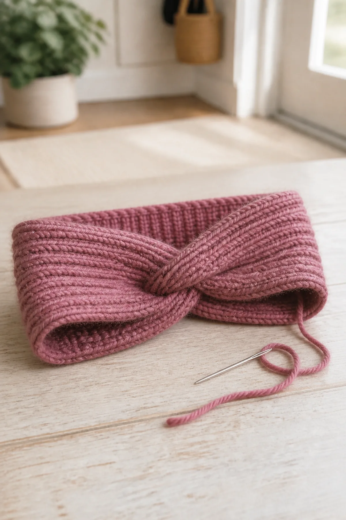 Mid-process crochet construction and shaping for easy crochet twisted ear warmer