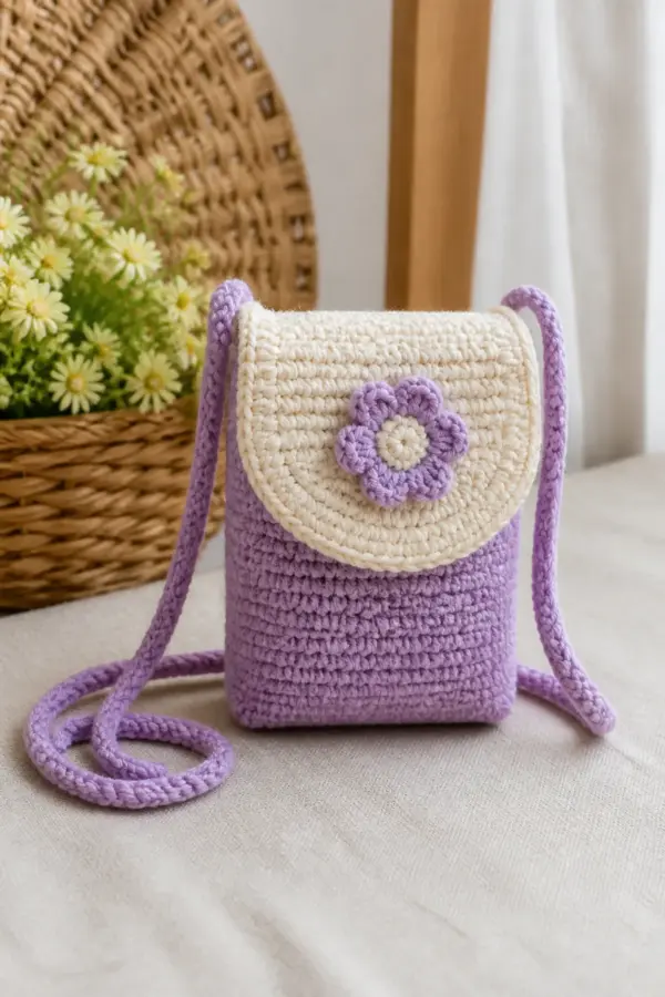 Finished tiny crochet bag for kids displayed with a clean handmade finish