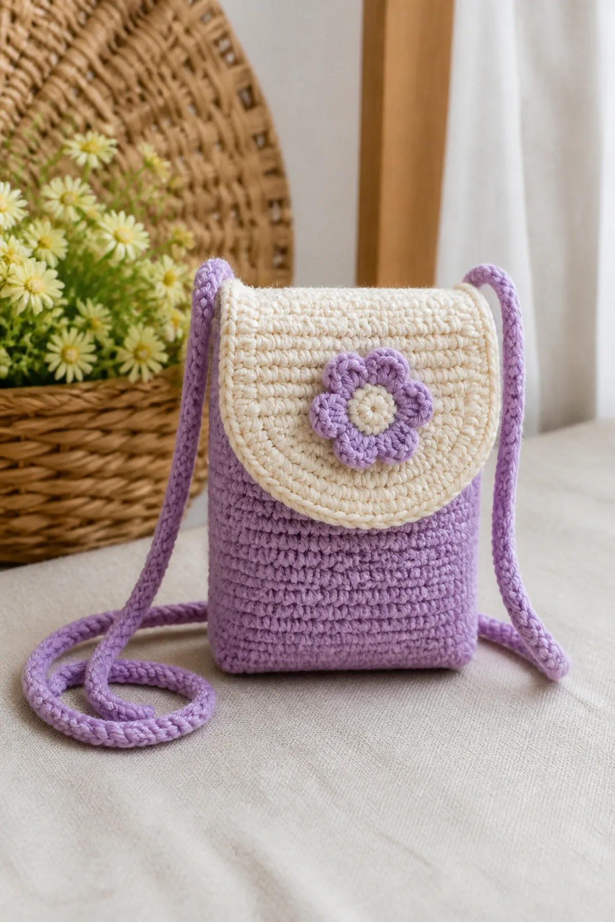 Finished tiny crochet bag for kids displayed with a clean handmade finish