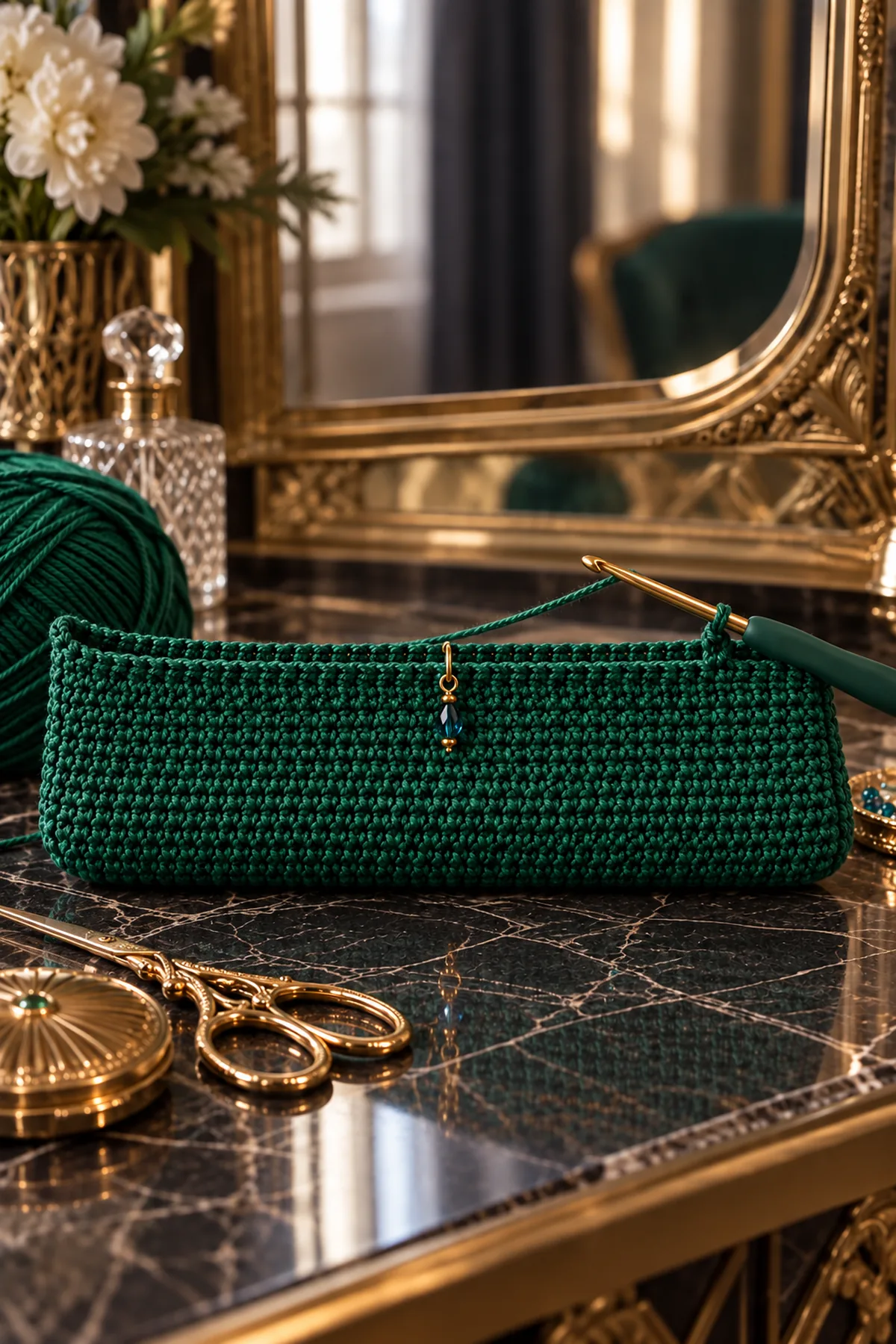 Emerald 57 stitch clutch foundation with centered chart marker