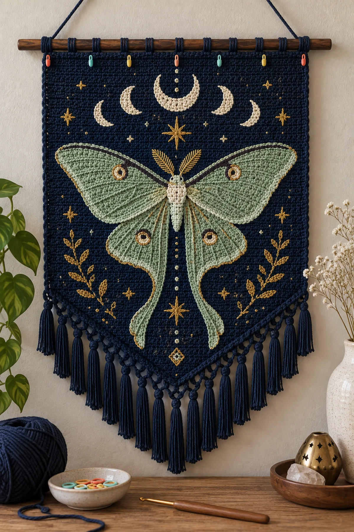 Midnight blue 73 stitch tapestry foundation with first chart markers