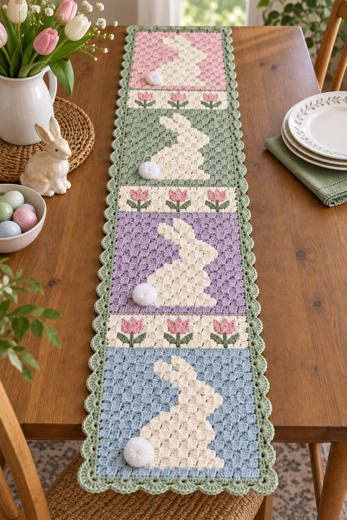 Pastel corner to corner bunny silhouette panel in progress