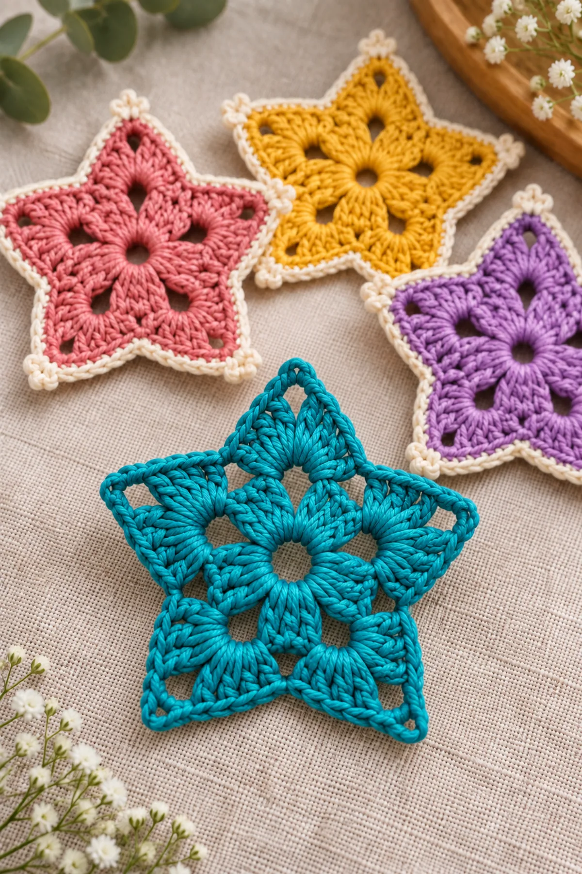 Crochet granny star center after two cluster rounds