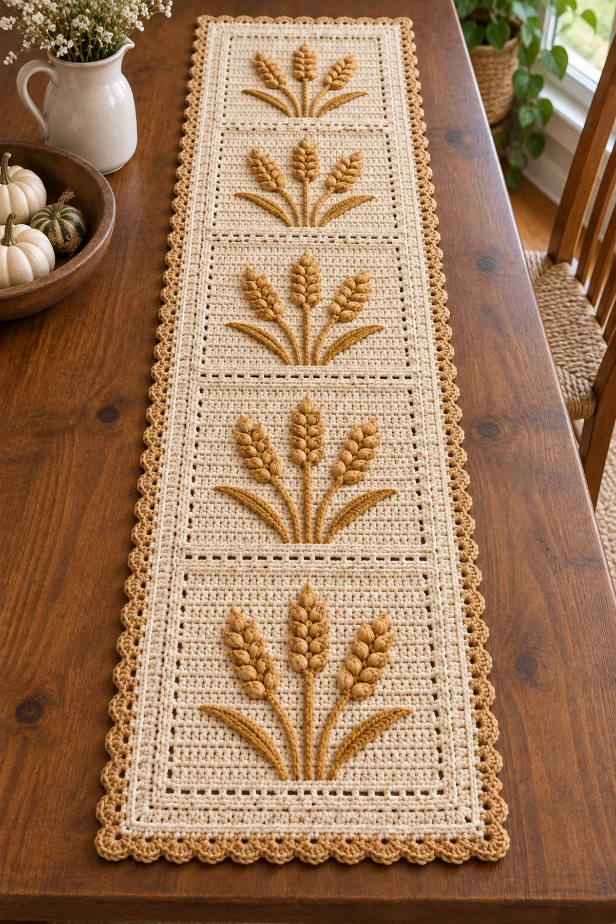 Cream table runner foundation with marked wheat columns