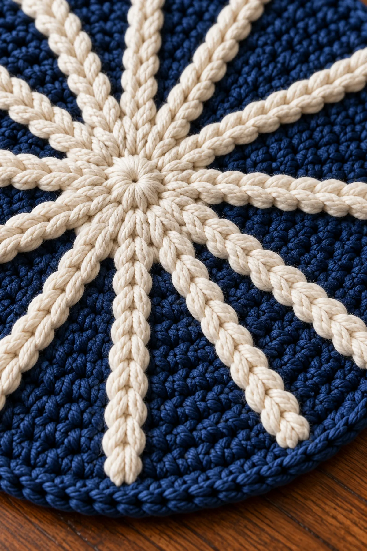 Close-up of raised cream overlay spokes and reverse crochet edge