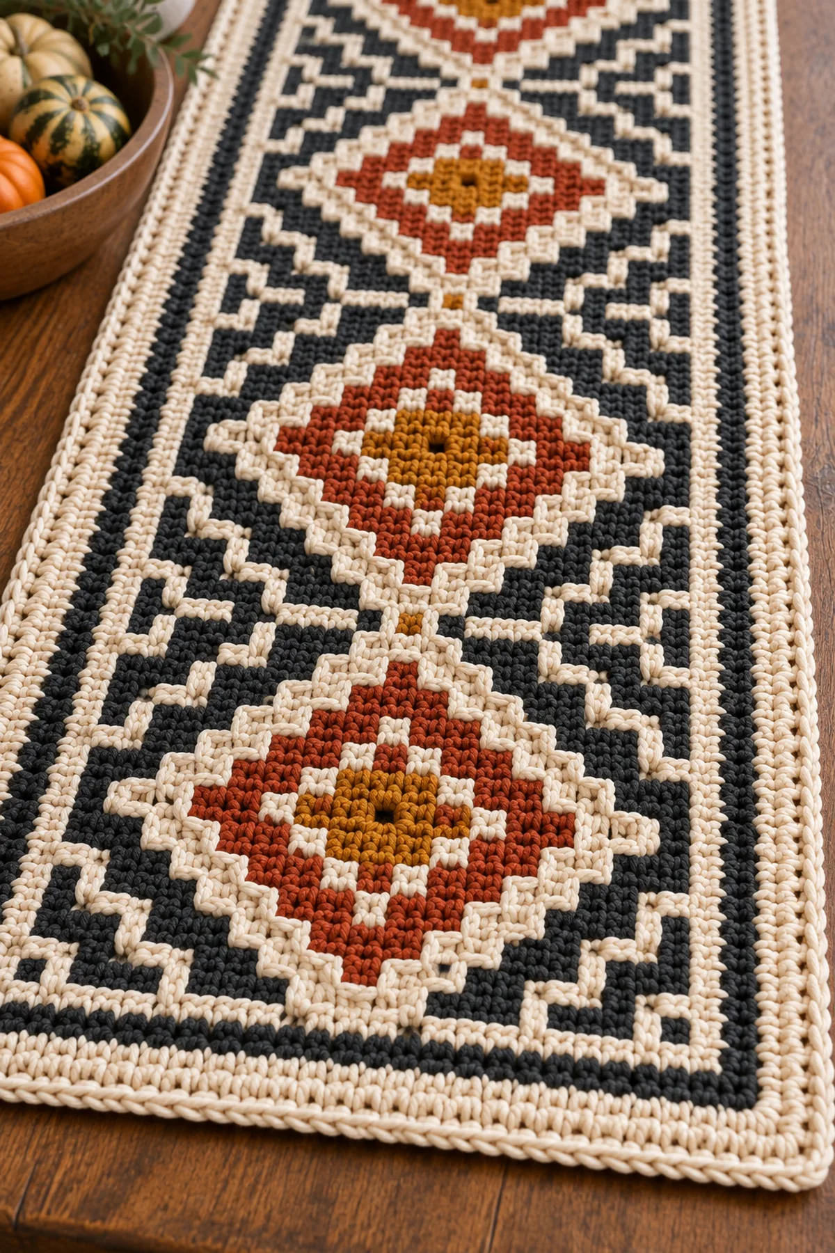 Close-up of overlay mosaic stitches and envelope border