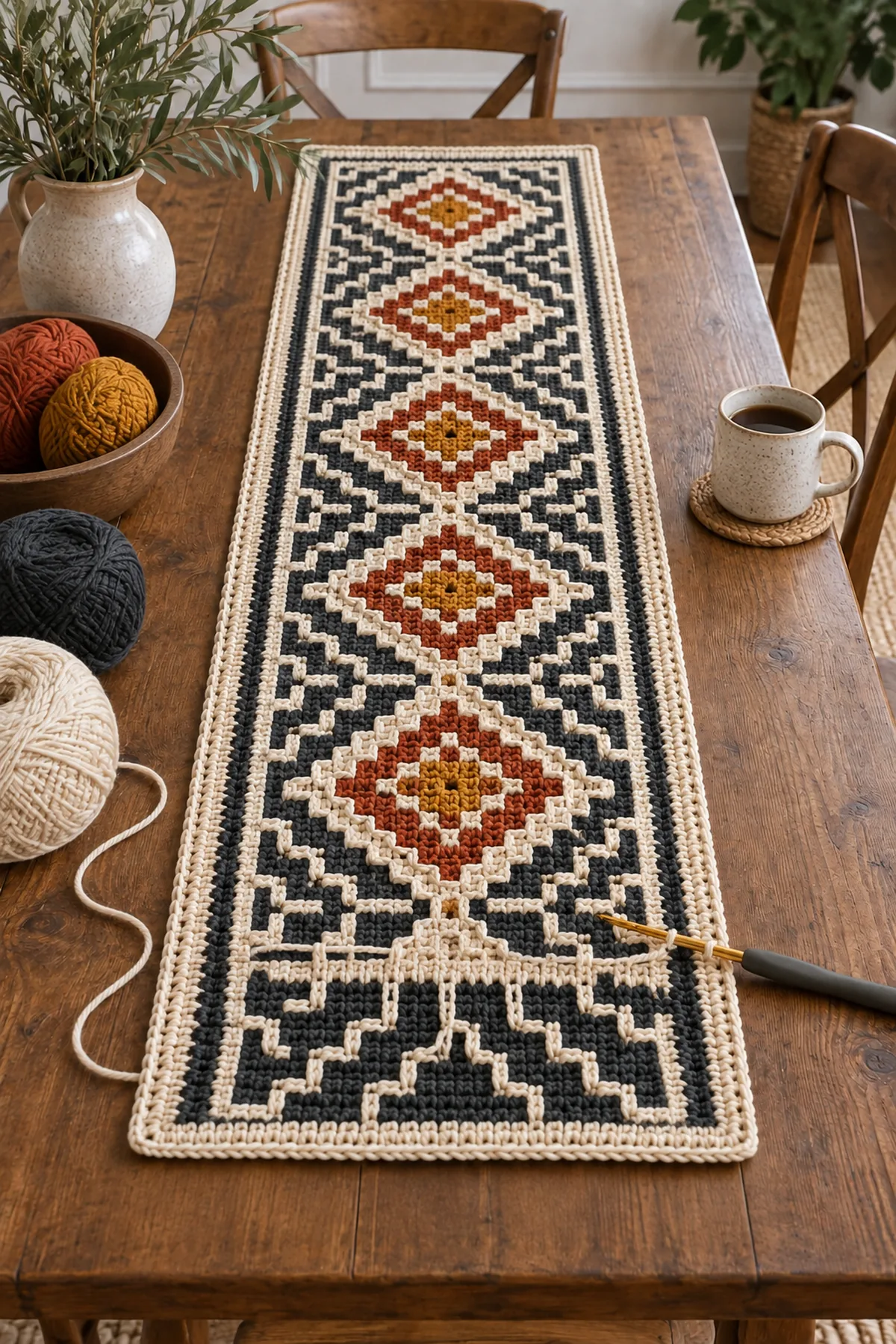 Overlay mosaic table runner foundation in progress