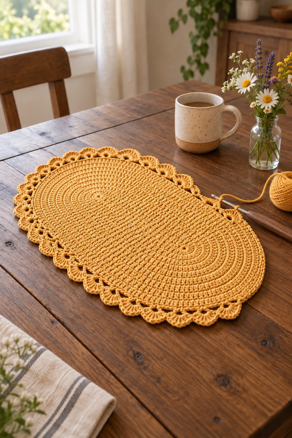 Solid oval placemat midway through balanced end curve increases