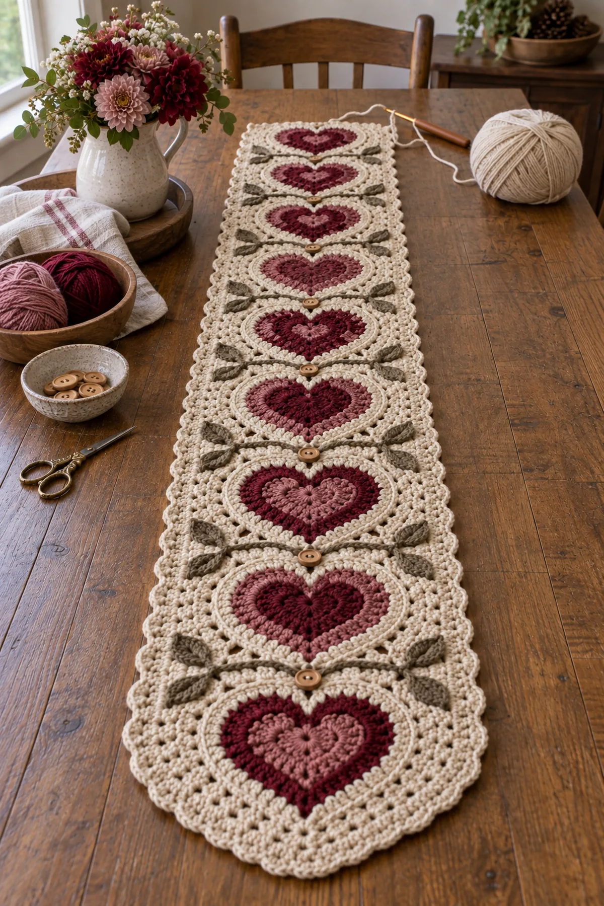Oatmeal linked double crochet table runner base in progress