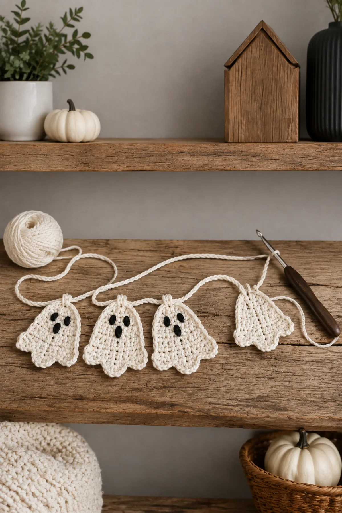 Mid-process crochet construction and shaping for easy crochet halloween ghost bunting