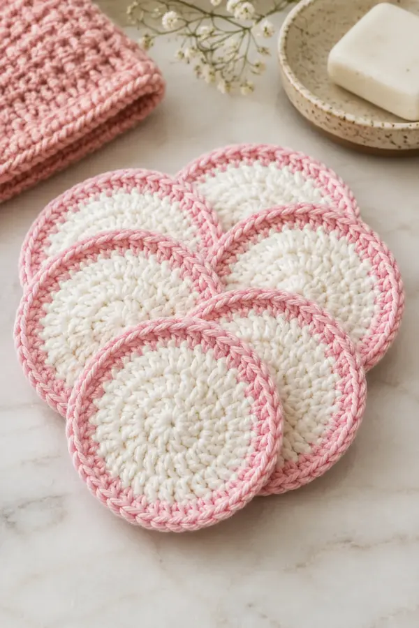 Finished easy crochet reusable face scrubbies for beginners displayed with a clean handmade finish