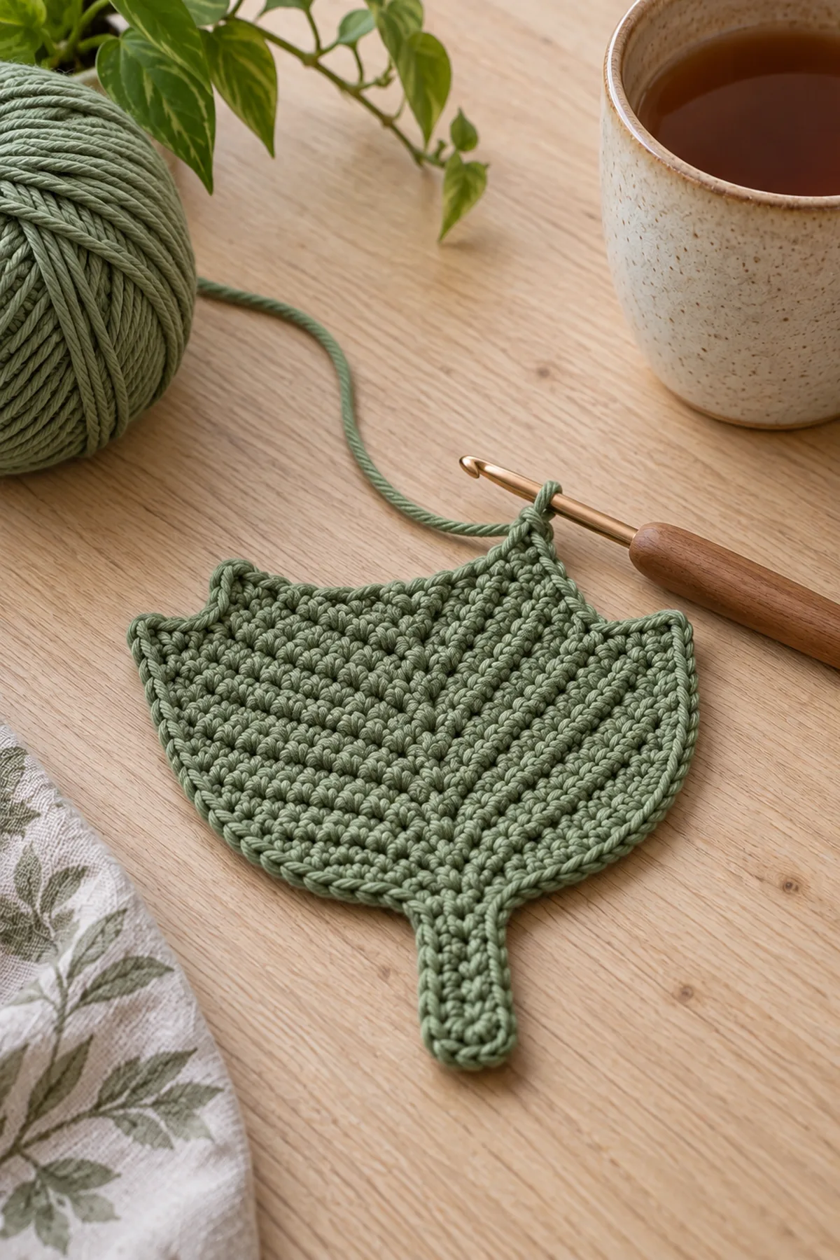 Sage 31 stitch leaf spine with first graduated stitch side in progress