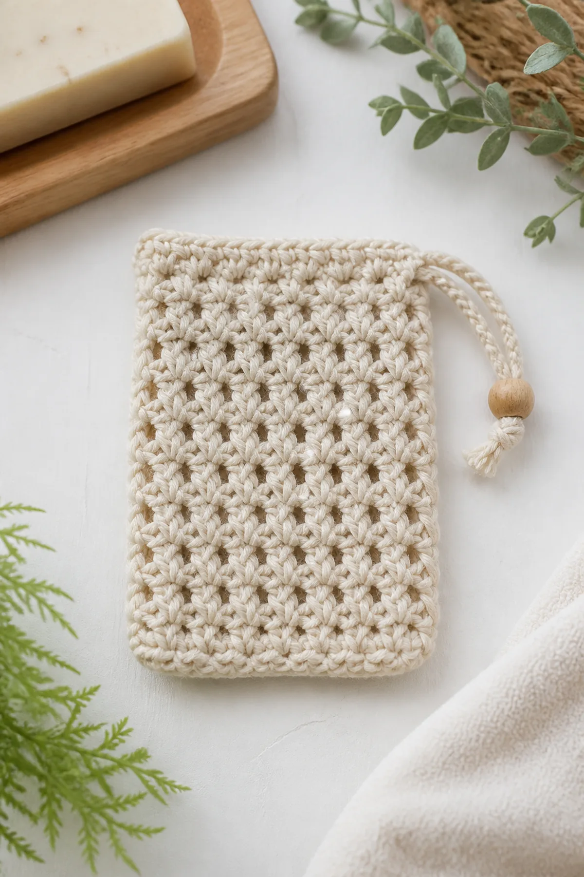 Finished easy crochet simple soap saver for beginners displayed with a clean handmade finish