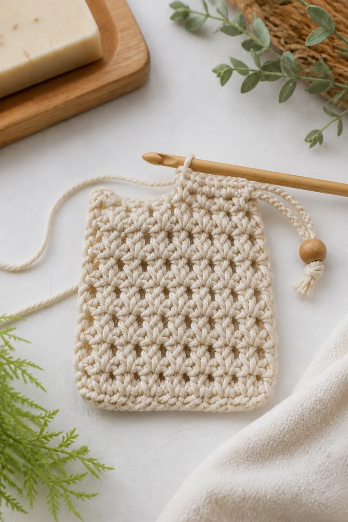 Mid-process crochet construction and shaping for easy crochet simple soap saver for beginners